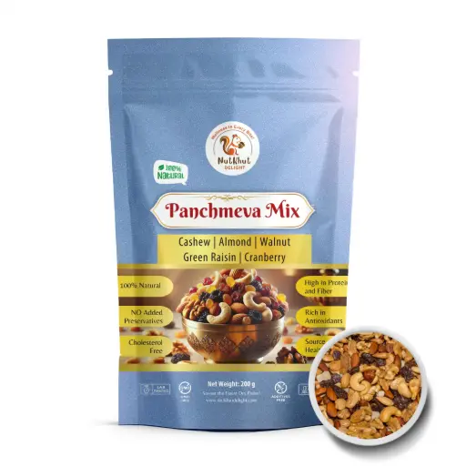 Panchmeva Healthy Dry Fruits Mix, 200g | Cashew, Almond, Walnut, Raisin, Cranberry