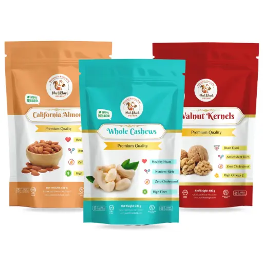 Dry Fruits Combo, 600g (200g x 3) | Whole Cashews, California Almonds, Kashmiri Walnut Kernels